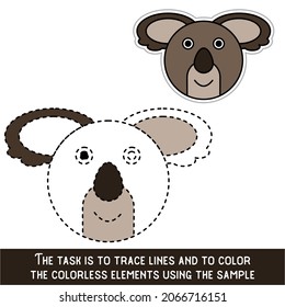 Color Koala Face. Restaurar líneas discontinuas. Color los elementos de imagen. Página para ser fragmentos de color.