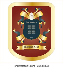 Color label with elements of heraldry.