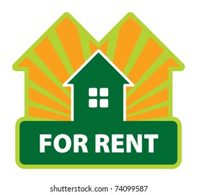Color label house for rent, vector illustration