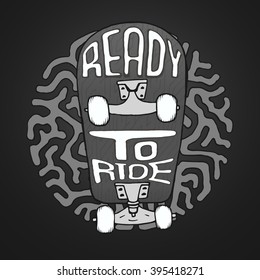 Color label with skateboard with an inscription