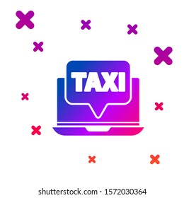 Color Laptop call taxi service icon isolated on white background. Gradient random dynamic shapes. Vector Illustration