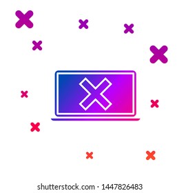 Color Laptop and cross mark on screen icon isolated on white background. Error window, exit button, cancel, 404 error page not found concept. Gradient random dynamic shapes. Vector Illustration
