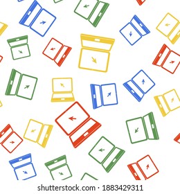 Portátil de color con icono del cursor aislado patrón transparente sobre fondo blanco. Vector.