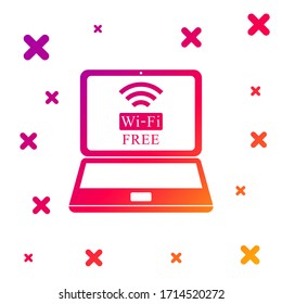 Color Laptop and free wi-fi wireless connection icon on white background. Wireless technology, wi-fi connection, wireless network, hotspot concepts. Gradient random dynamic shapes. Vector Illustration