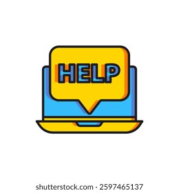 Color Laptop and help icon isolated on white background. Adjusting, service, setting, maintenance, repair, fixing. Flat filled outline style with shadow. Vector