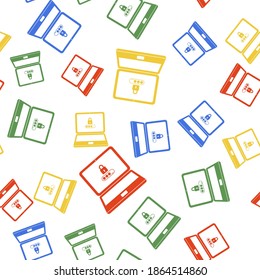 Portátil de color con notificación de contraseña e icono de bloqueo aislado sin problemas en fondo blanco. Concepto de seguridad de acceso personal, formulario de inicio de sesión de autorización de usuario. Vector.