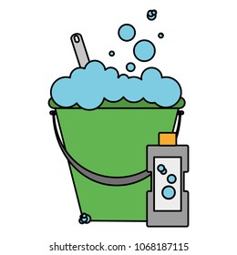 color laundry bursh inside pail and detergent bottle
