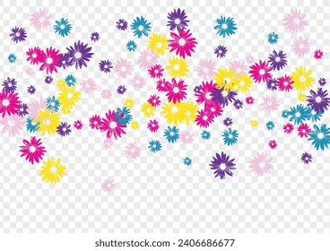 Color Leaf Background Transparent Vector. Daisy Beautiful Backdrop. Blue Petal Handsome. Bloom Banner. Decoration Yellow Chamomile.