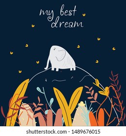 color leaf flower elephant animal night winter magic dream tee illustration art vector