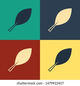 Color Leaf icon isolated on color background. Fresh natural product symbol. Vintage style drawing. Vector Illustration