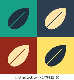 Color Leaf icon isolated on color background. Fresh natural product symbol. Vintage style drawing. Vector Illustration