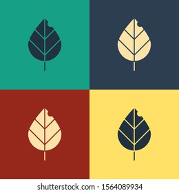 Color Leaf icon isolated on color background. Fresh natural product symbol. Vintage style drawing. Vector Illustration