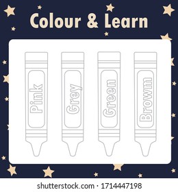Color and learn the colors, material for kindergarten, pre-school, nursery school, pre-primary school, play school, and primary school. Educational material for children. Study fun and effective