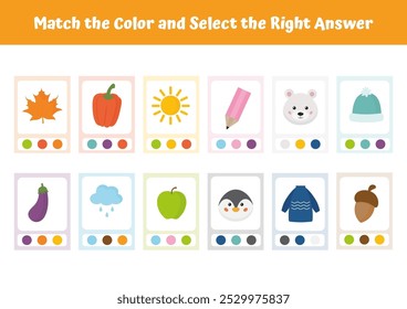 Color learning and sorting game for kids. Educational activity for preschool, kindergarten. Toddler elementary educational game. Learn colors for kids, homeschooling materials, teacher resource.