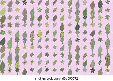 Color leaves & flowers illustrations background, hand drawn. Vector graphic.