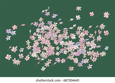 Color leaves & flowers illustrations background, hand drawn. Vector graphic.