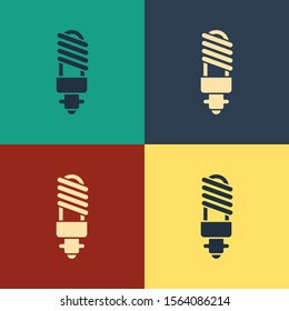 Color LED light bulb icon isolated on color background. Economical LED illuminated lightbulb. Save energy lamp. Vintage style drawing. Vector Illustration