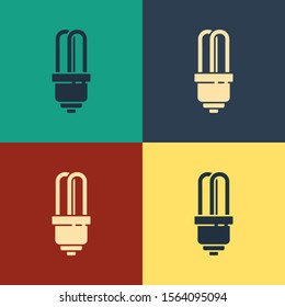 Color LED light bulb icon isolated on color background. Economical LED illuminated lightbulb. Save energy lamp. Vintage style drawing. Vector Illustration