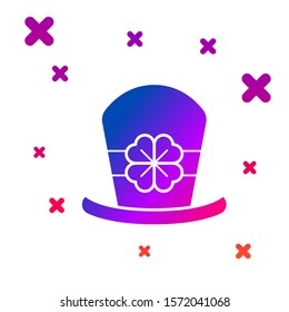 Color Leprechaun hat and four leaf clover icon isolated on white background. Happy Saint Patricks day. Gradient random dynamic shapes. Vector Illustration