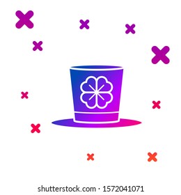 Color Leprechaun hat and four leaf clover icon isolated on white background. Happy Saint Patricks day. Gradient random dynamic shapes. Vector Illustration