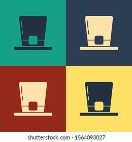Color Leprechaun hat icon isolated on color background. Happy Saint Patricks day. Vintage style drawing. Vector Illustration