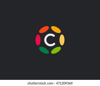 Color letter C logo icon vector design. Hub frame logotype