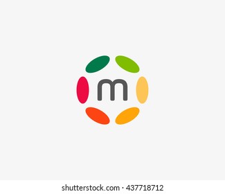 Color letter m w logo icon vector design. Hub frame logotype