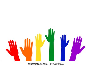 color lgbt hands raised up