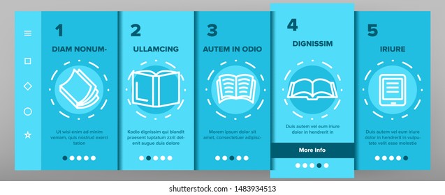 Color Library Book Onboarding Mobile App Page Screen Vector Thin Line. Opened And Closed Publishing Book For Education And Reading Linear Pictograms. Literature Bookstore Contour Illustrations