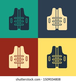 Color Life jacket icon isolated on color background. Life vest icon. Extreme sport. Sport equipment. Vintage style drawing. Vector Illustration