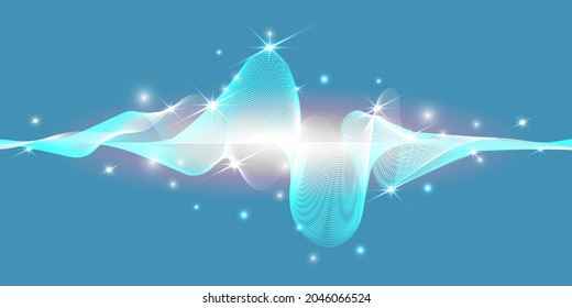 Color light blue abstract waves design. Abstract blue particle background. Digital data structure. Future mesh or sound grid. Pattern point visualization. Technology vector illustration.