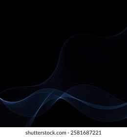 Color light blue on black background. Abstract waves design.