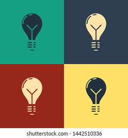 Color Light bulb with concept of idea icon isolated on color background. Energy and idea symbol. Inspiration concept. Vintage style drawing. Vector Illustration