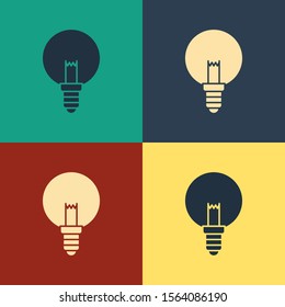 Color Light bulb with concept of idea icon isolated on color background. Energy and idea symbol. Inspiration concept. Vintage style drawing. Vector Illustration