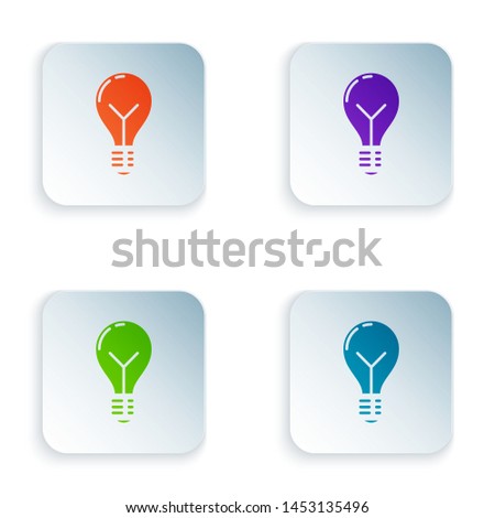Color Light bulb with concept of idea icon isolated on white background. Energy and idea symbol. Inspiration concept. Set icons in colorful square buttons. Vector Illustration