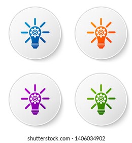 Color Light bulb with gear inside and dollar symbol icon isolated on white background. Fintech innovation concept. Set icons in circle buttons. Vector Illustration