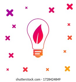 Color Light bulb with leaf icon isolated on white background. Eco energy concept. Gradient random dynamic shapes. Vector Illustration
