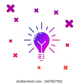 Color Light bulb with rays shine and concept of idea icon isolated on white background. Energy and idea symbol. Inspiration concept. Gradient random dynamic shapes. Vector Illustration