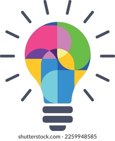 Logo del brillo de la bombilla de color. Emblema creativo de ideas