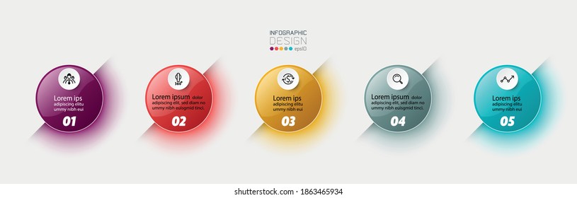 Color light of the design circle  5 steps to explain the processes of work, business, marketing or make brochures. vector infographic design.