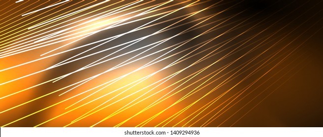 Color light with lines, outer space background, bright rays, vector template