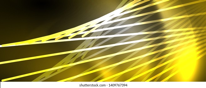 Color light with lines, outer space background, bright rays, vector template