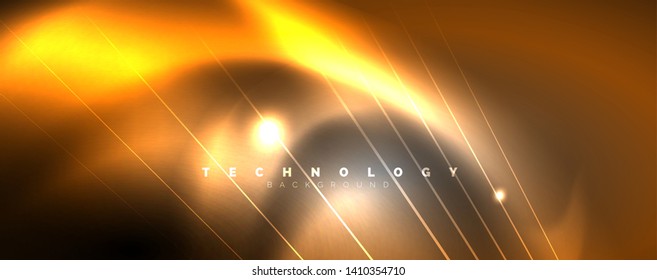 Color light with lines, outer space background, bright rays, vector template