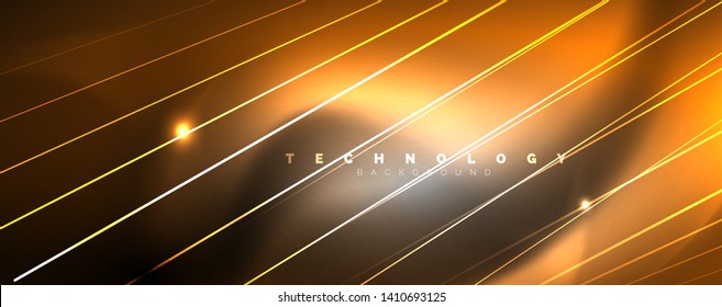 Color light with lines, outer space background, bright rays, vector template