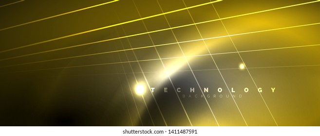 Color light with lines, outer space background, bright rays, vector template