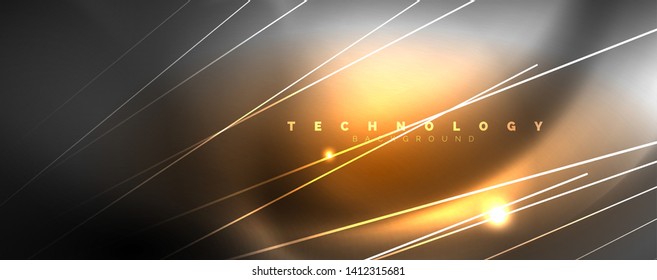 Color light with lines, outer space background, bright rays, vector template