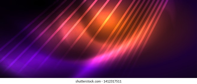 Color light with lines, outer space background, bright rays, vector template