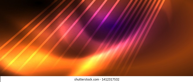 Color light with lines, outer space background, bright rays, vector template