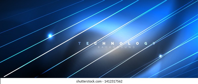 Color light with lines, outer space background, bright rays, vector template