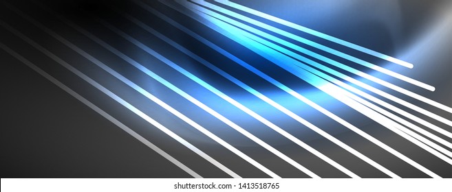 Color light with lines, outer space background, bright rays, vector template